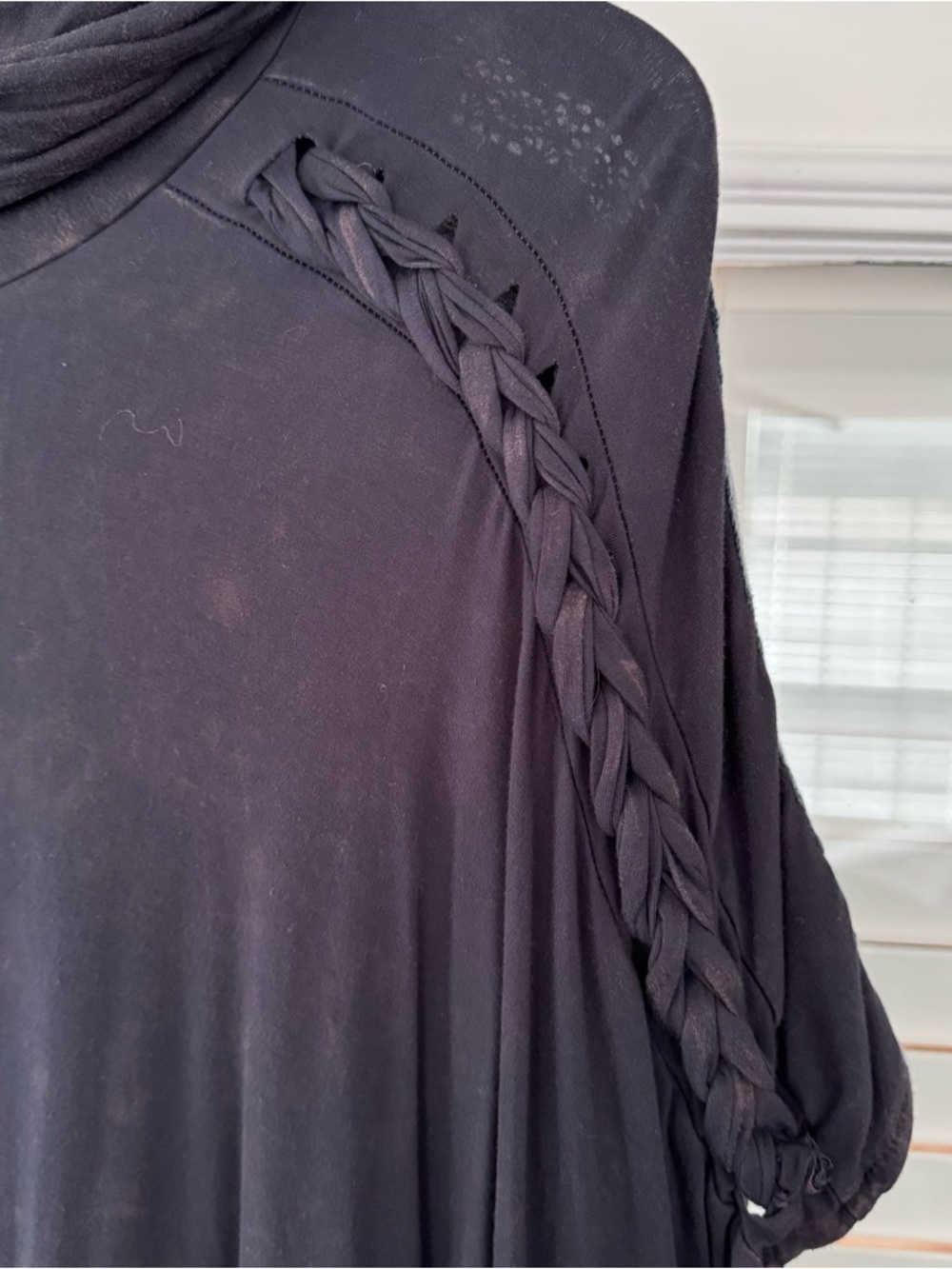 POL Navy mineral wash Hooded Knit Tunic Top